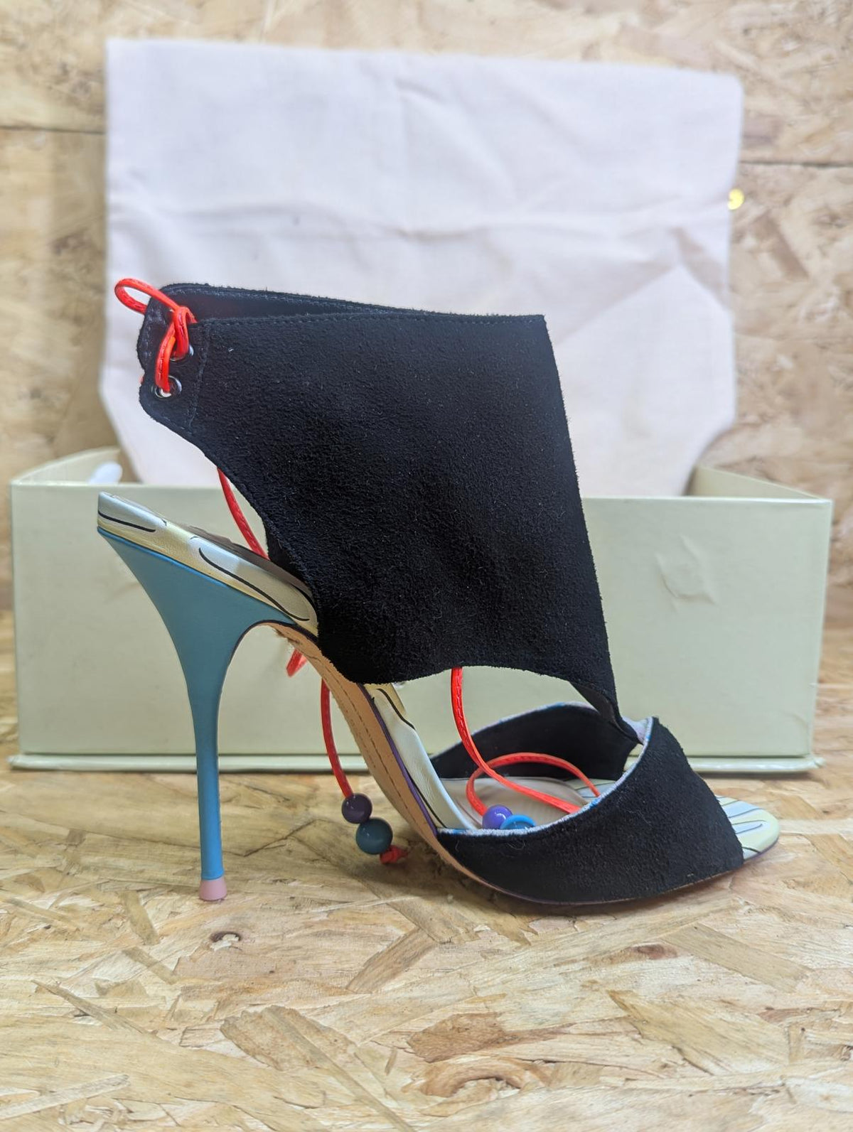 Sophia Webster Black Leather Stiletto Size 7 UK 40.5 EU Blue Heel Strappy
