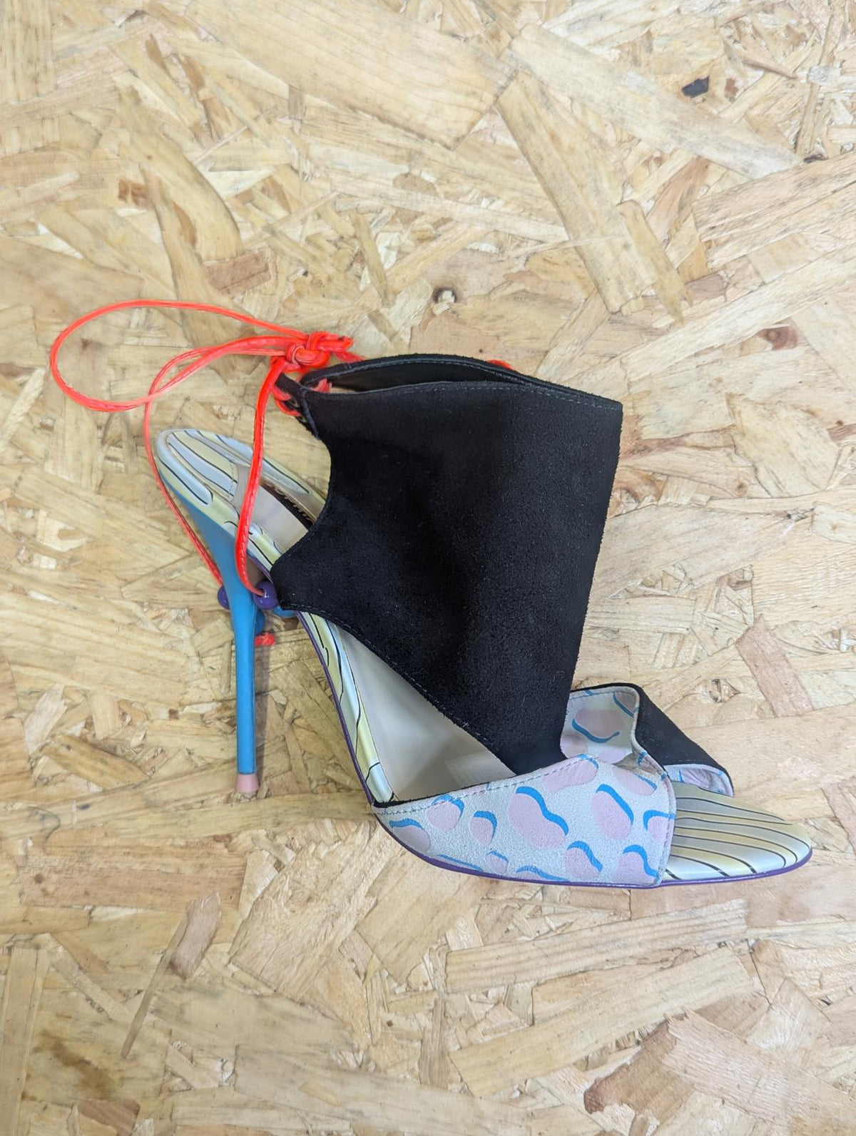 Sophia Webster Black Leather Stiletto Size 7 UK 40.5 EU Blue Heel Strappy
