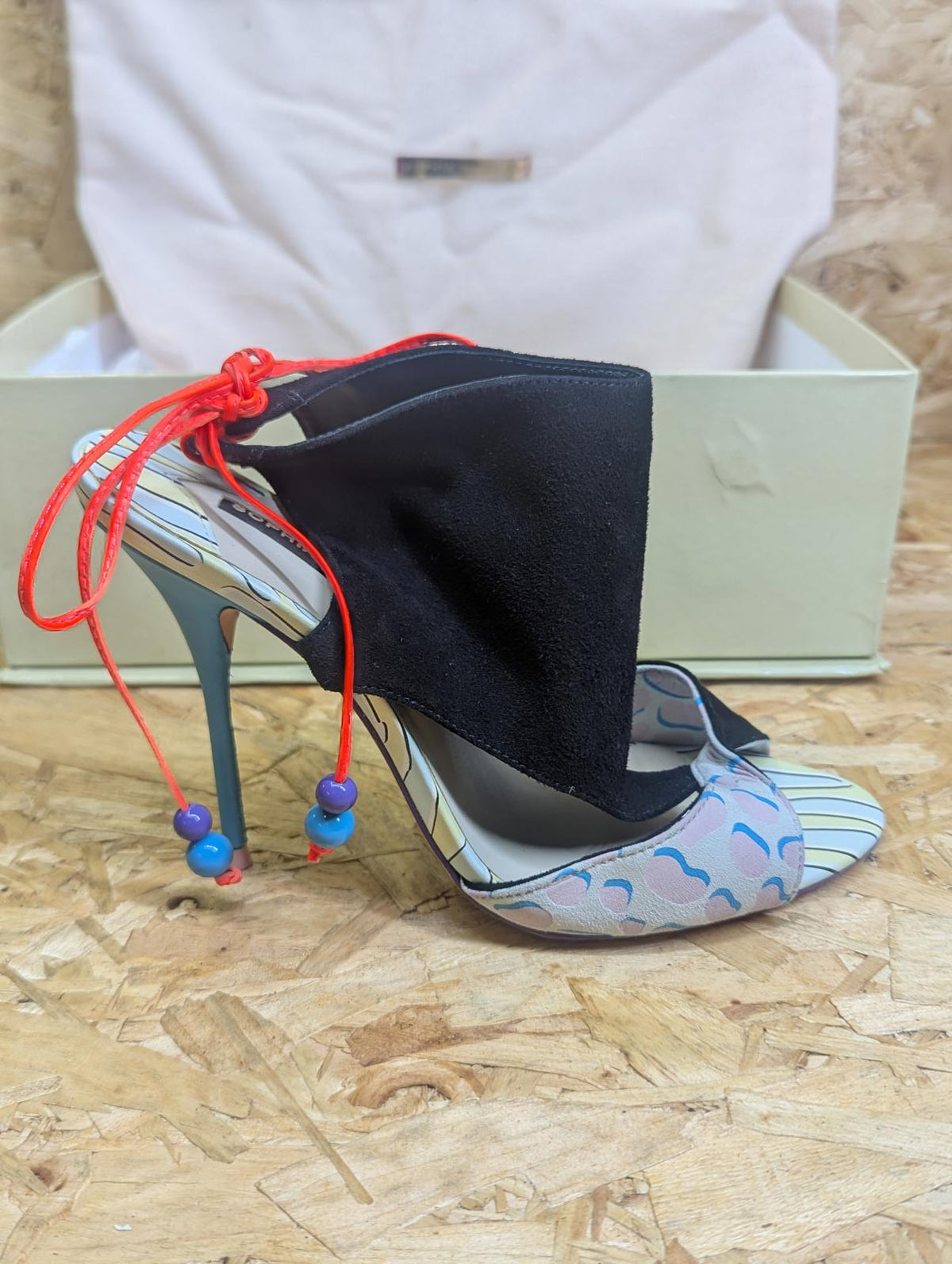 Sophia Webster Black Leather Stiletto Size 7 UK 40.5 EU Blue Heel Strappy