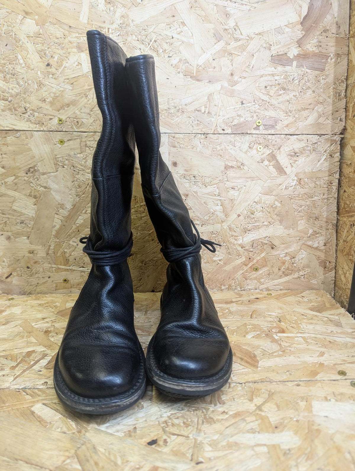 Trippen Full Grain Black Leather Boots Women UK Size 4 EU 37 Strap Lace Tie