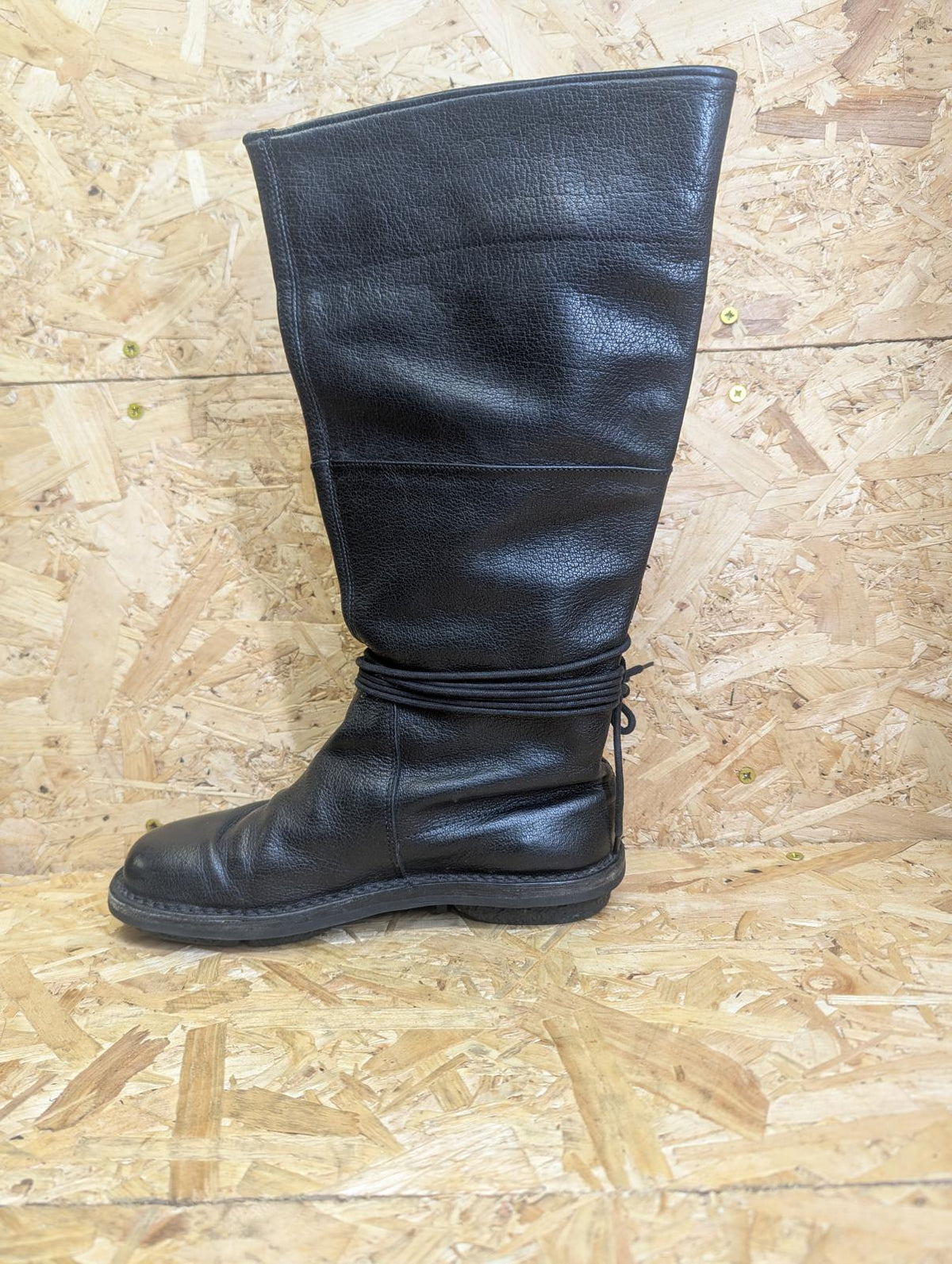Trippen Full Grain Black Leather Boots Women UK Size 4 EU 37 Strap Lace Tie
