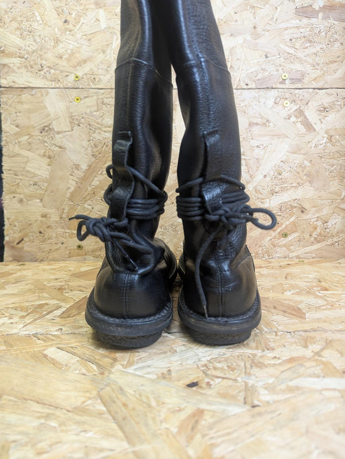 Trippen Full Grain Black Leather Boots Women UK Size 4 EU 37 Strap Lace Tie