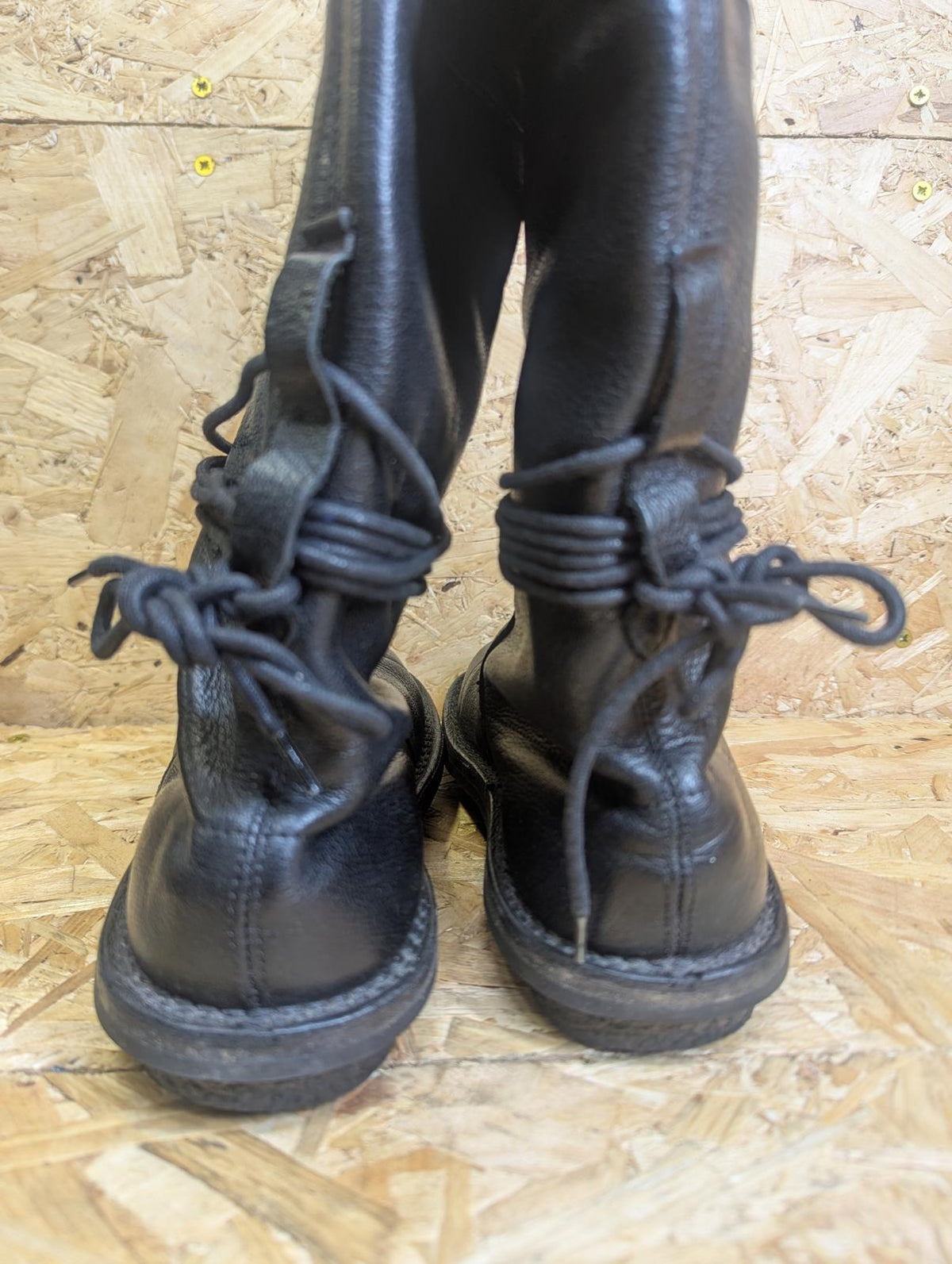 Trippen Full Grain Black Leather Boots Women UK Size 4 EU 37 Strap Lace Tie