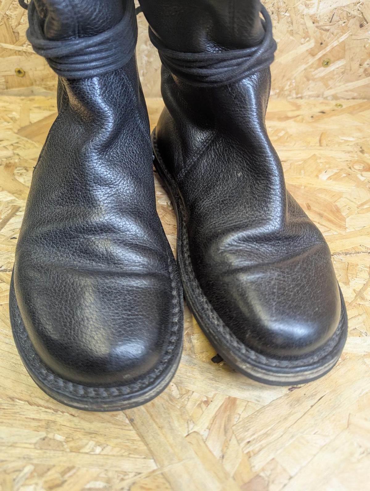Trippen Full Grain Black Leather Boots Women UK Size 4 EU 37 Strap Lace Tie