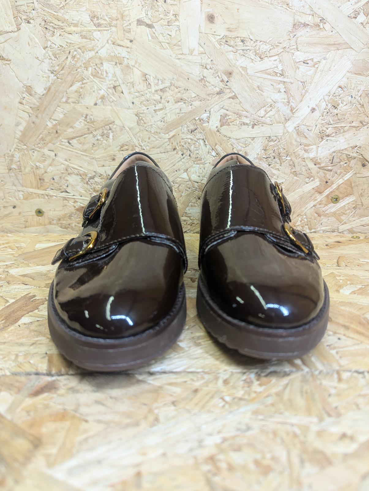 Fitflop Monk Strap Buckle Brown Shoes Size UK 4 EU 37 Women Shine Flats Comfort