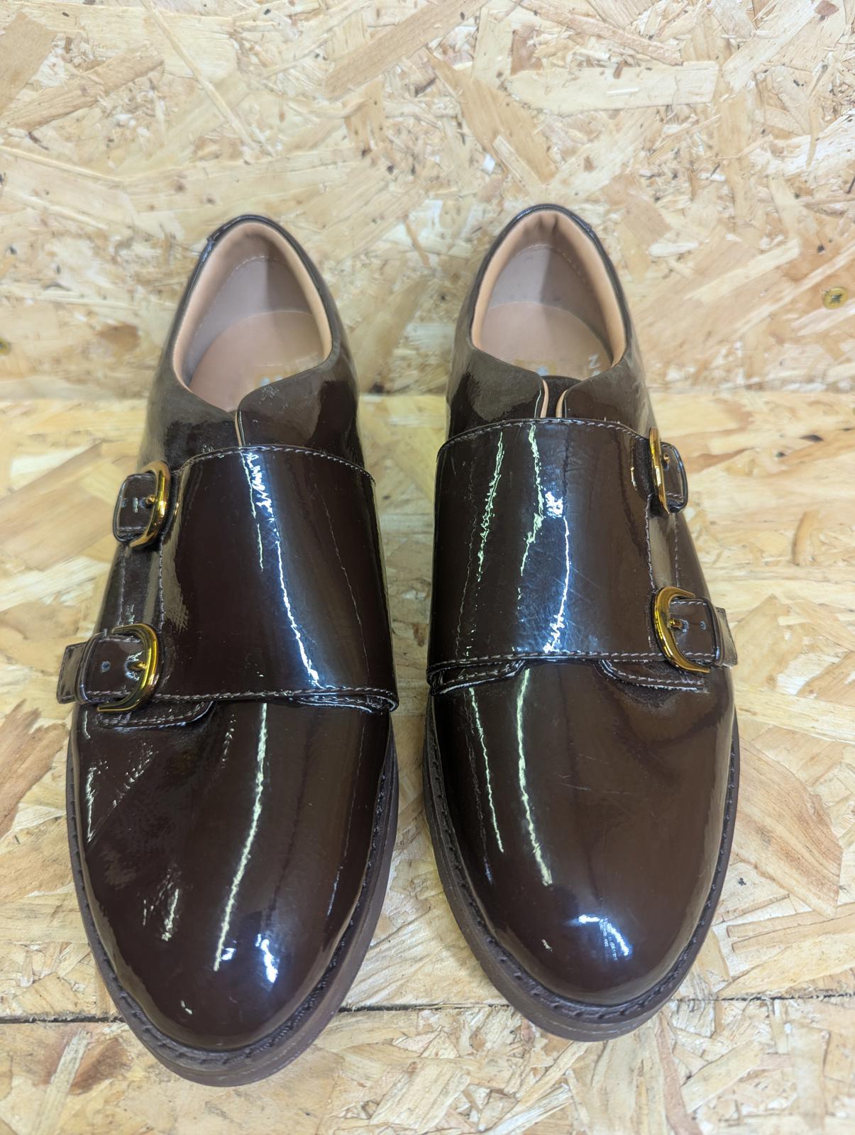 Fitflop Monk Strap Buckle Brown Shoes Size UK 4 EU 37 Women Shine Flats Comfort