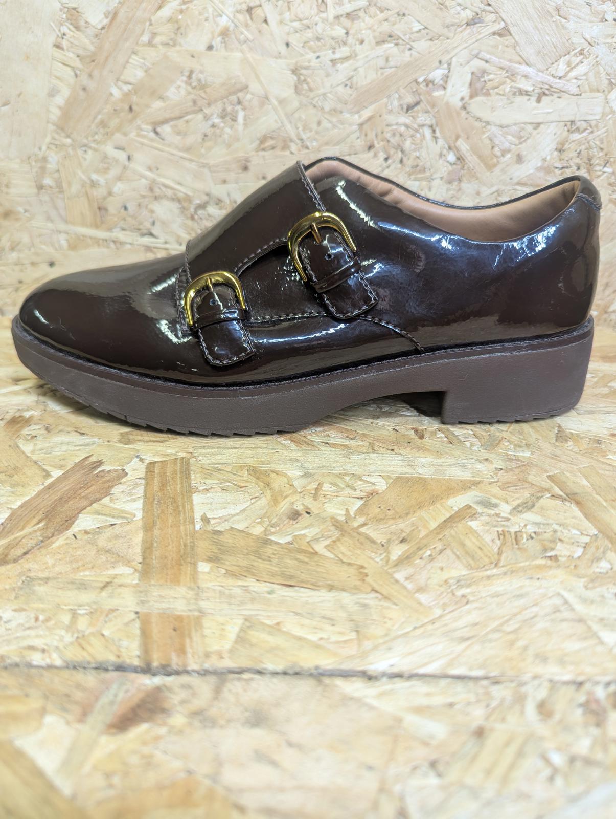 Fitflop Monk Strap Buckle Brown Shoes Size UK 4 EU 37 Women Shine Flats Comfort