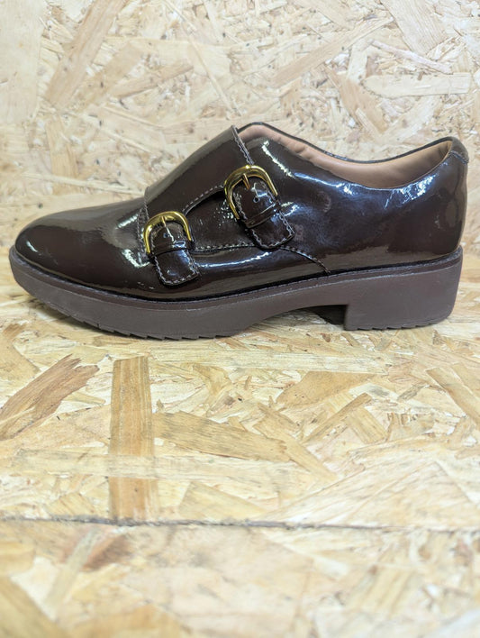 Fitflop Monk Strap Buckle Brown Shoes Size UK 4 EU 37 Women Shine Flats Comfort