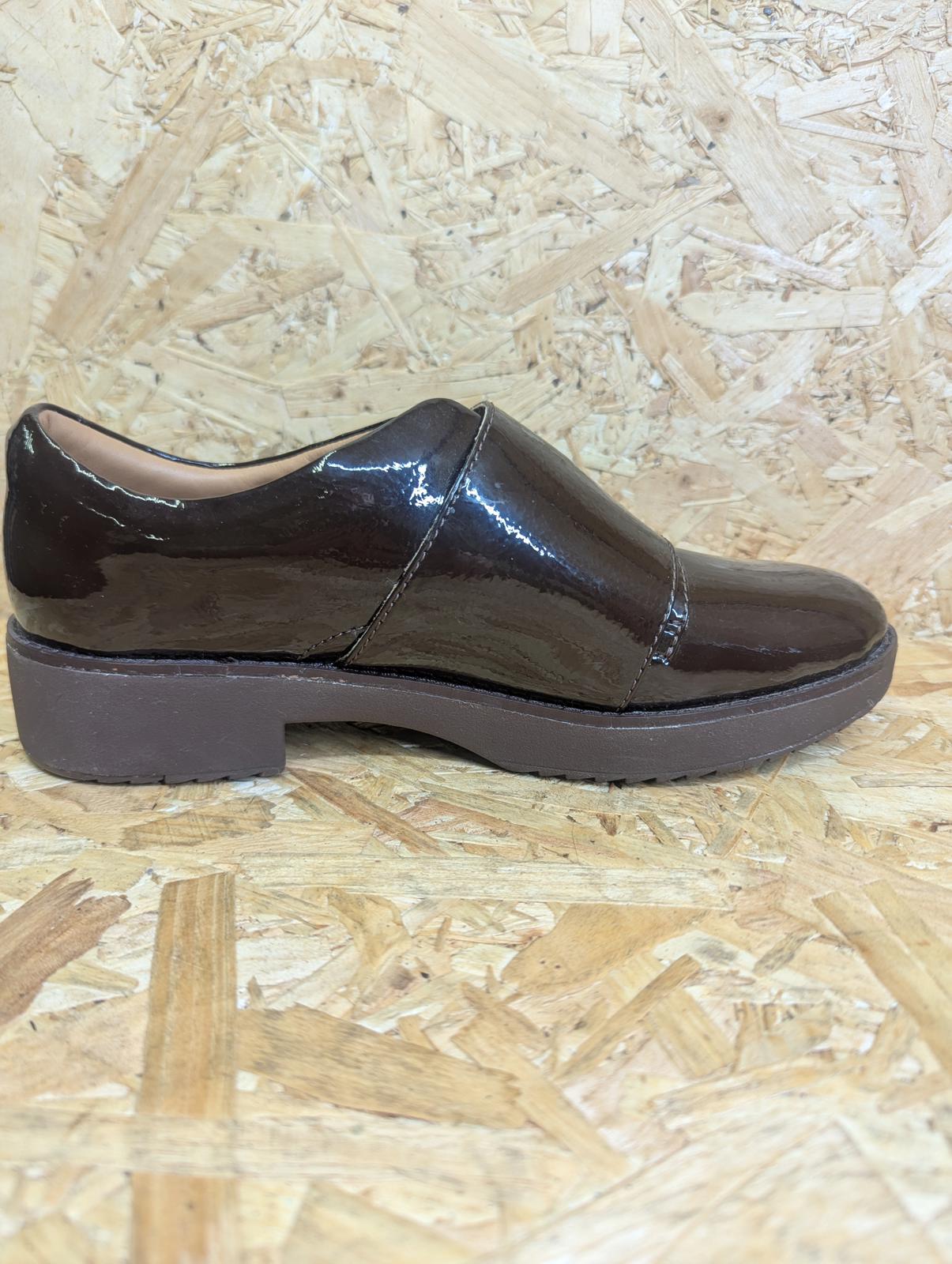 Fitflop Monk Strap Buckle Brown Shoes Size UK 4 EU 37 Women Shine Flats Comfort