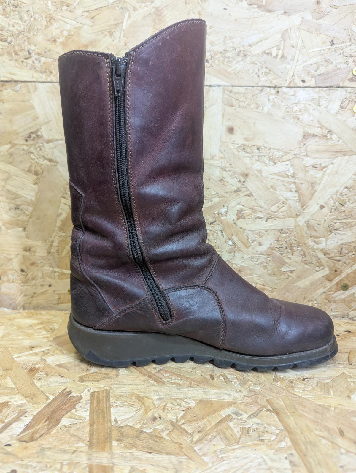 Fly London Mes 2 Mid-Calf Boots UK 7 EU 40 Women Burgundy Leather Buckle