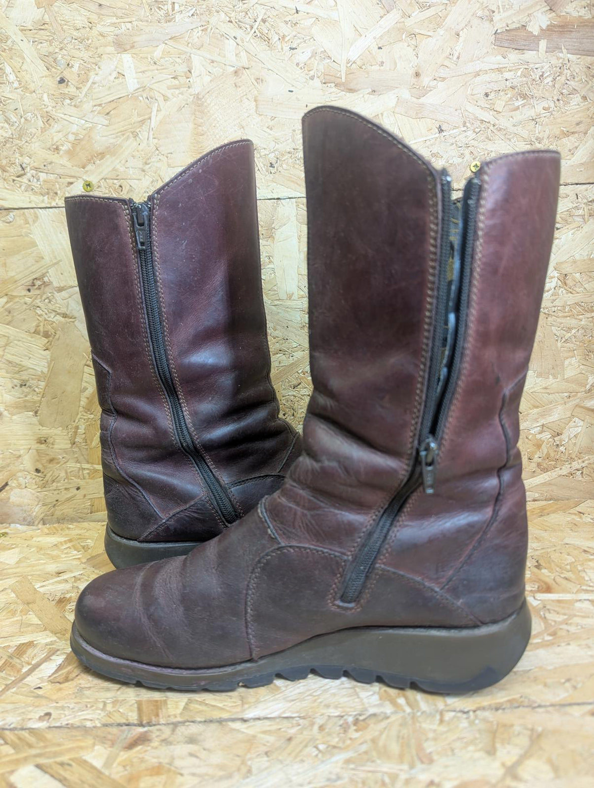 Fly London Mes 2 Mid-Calf Boots UK 7 EU 40 Women Burgundy Leather Buckle