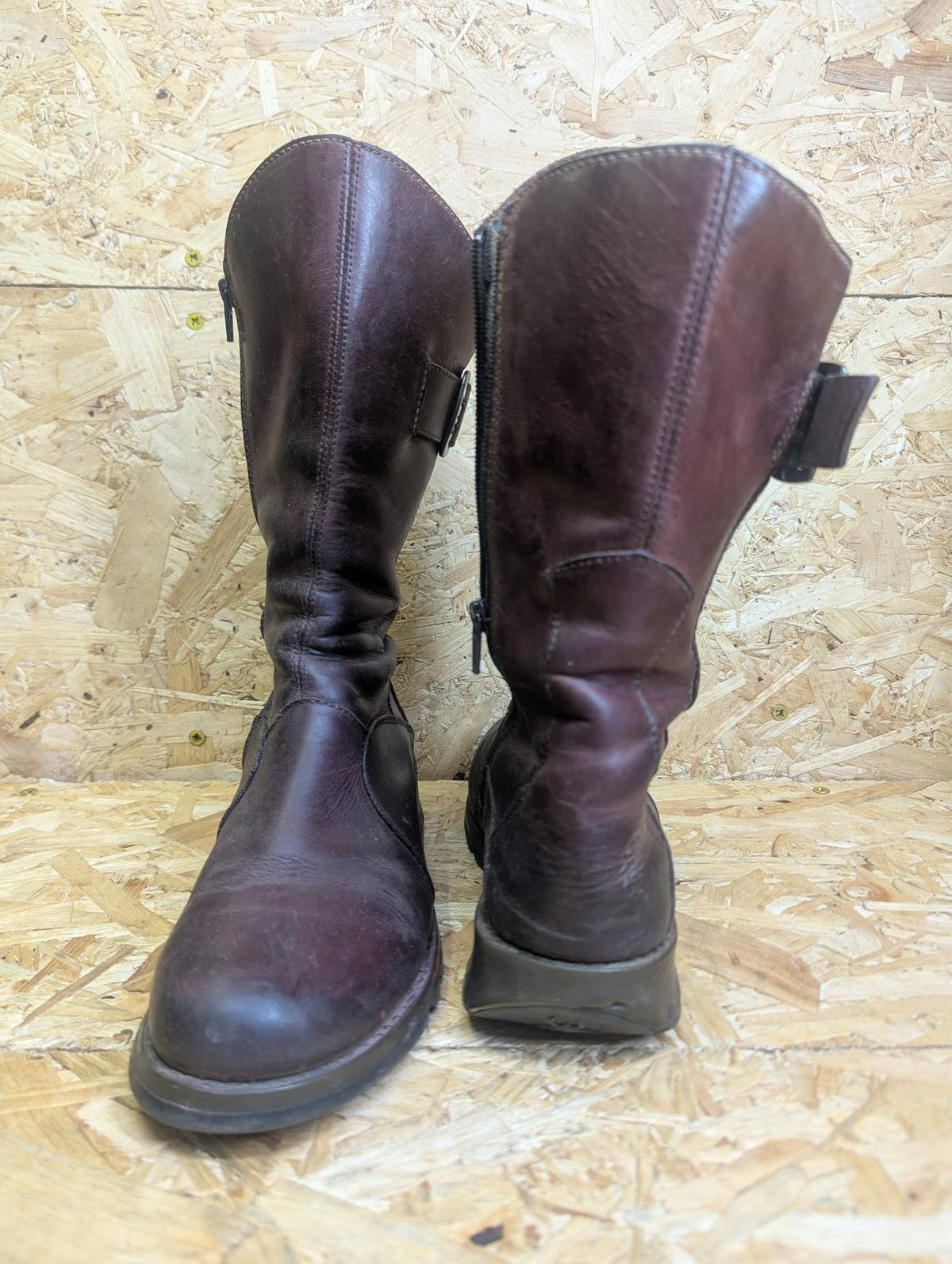 Fly London Mes 2 Mid-Calf Boots UK 7 EU 40 Women Burgundy Leather Buckle