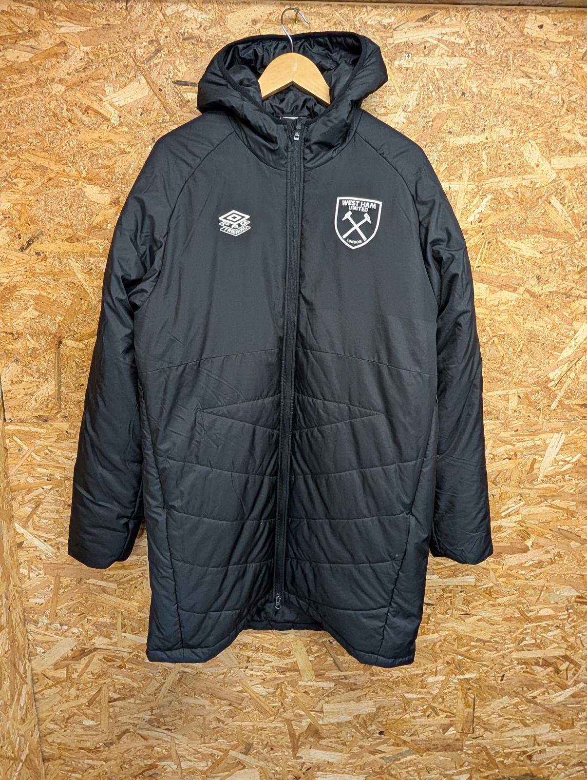 West Ham United Hooded Puffa Jacket Large Men Utility Black Zip Coach Football