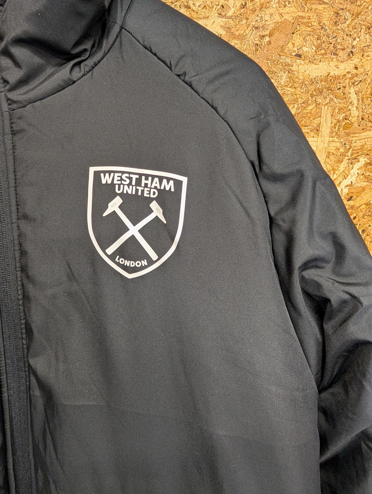West Ham United Hooded Puffa Jacket Large Men Utility Black Zip Coach Football