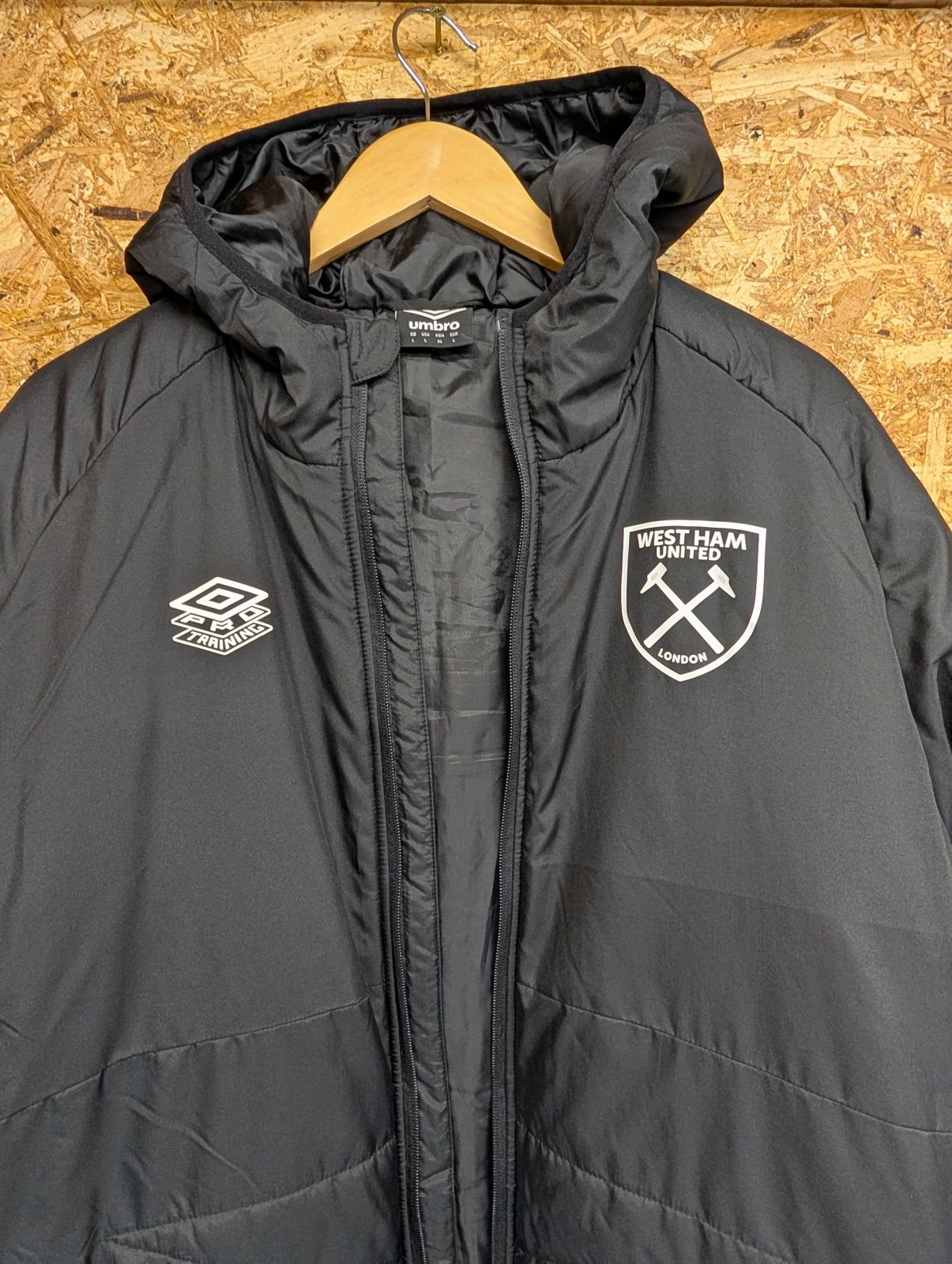 West Ham United Hooded Puffa Jacket Large Men Utility Black Zip Coach Football