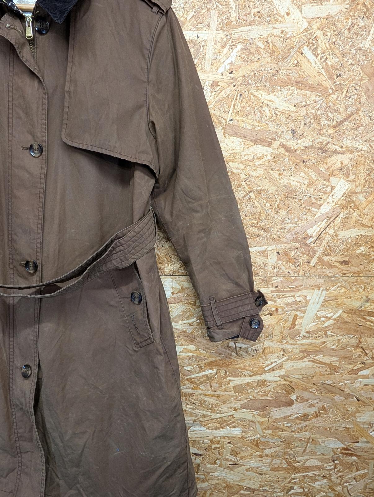 Barbour Pastoral Wax Jacket Size 14 Women Belted Lined Coat Brown Cord Collar