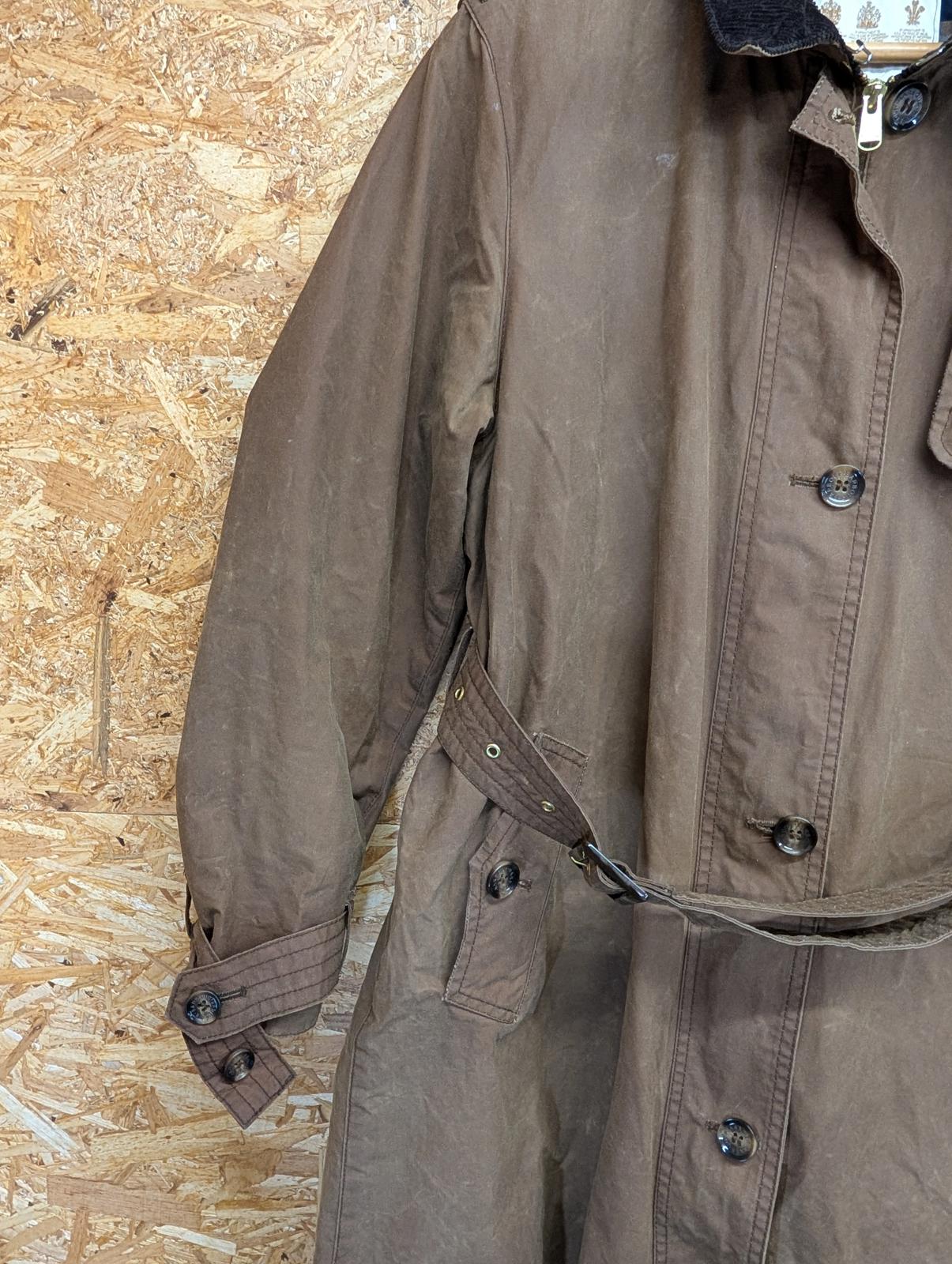 Barbour Pastoral Wax Jacket Size 14 Women Belted Lined Coat Brown Cord Collar