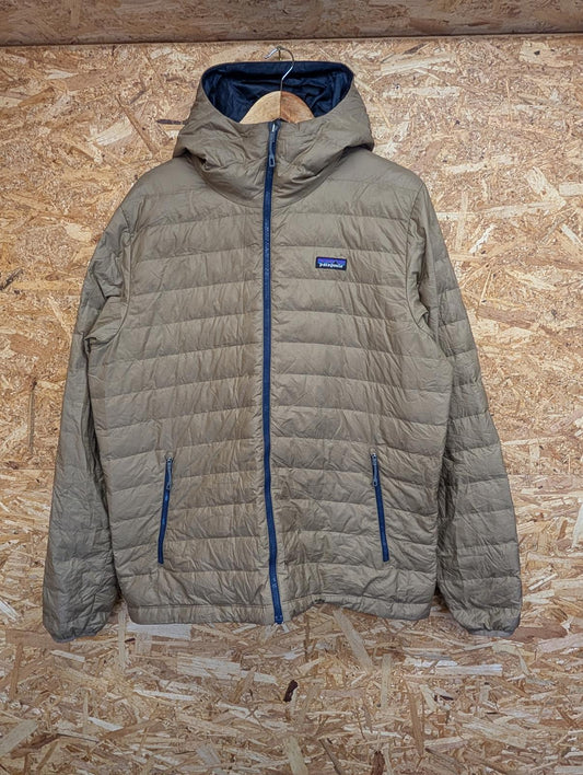 Patagonia Puffer Jacket Large Men Goosedown Feather Fill Tan Brown Nano Hooded