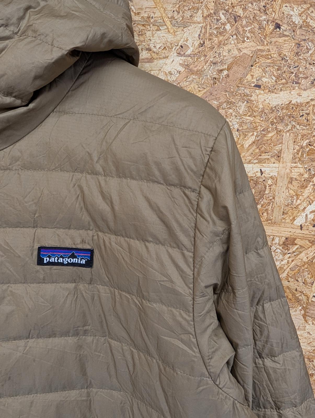 Patagonia Puffer Jacket Large Men Goosedown Feather Fill Tan Brown Nano Hooded