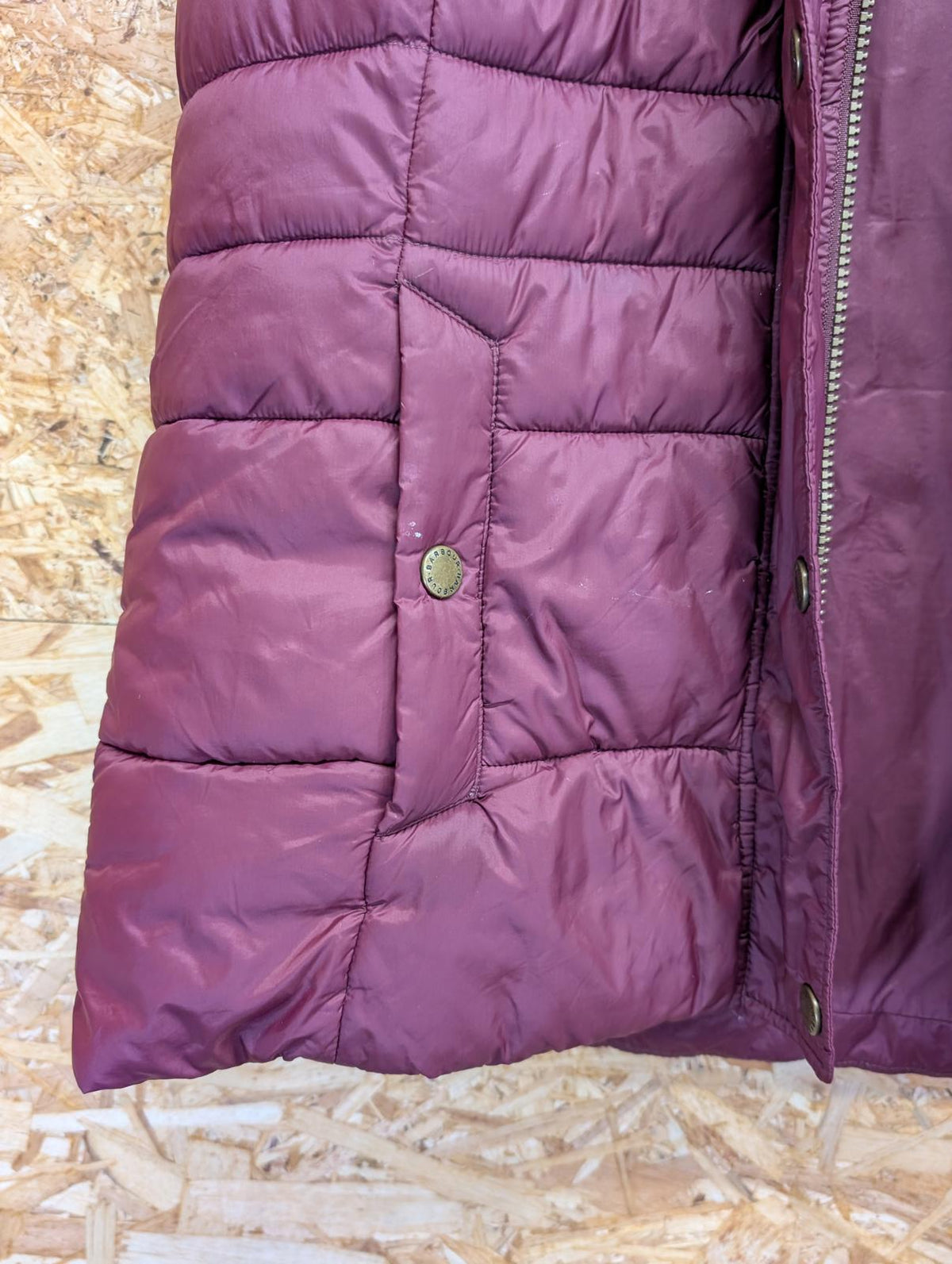 Barbour Ullswater Gilet UK 10 Women Burgundy Hooded Fibredown Padded Vest Quilt
