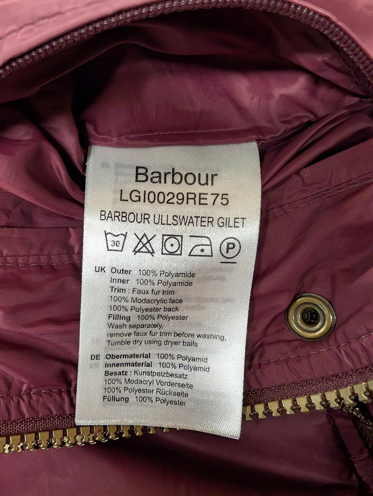 Barbour Ullswater Gilet UK 10 Women Burgundy Hooded Fibredown Padded Vest Quilt