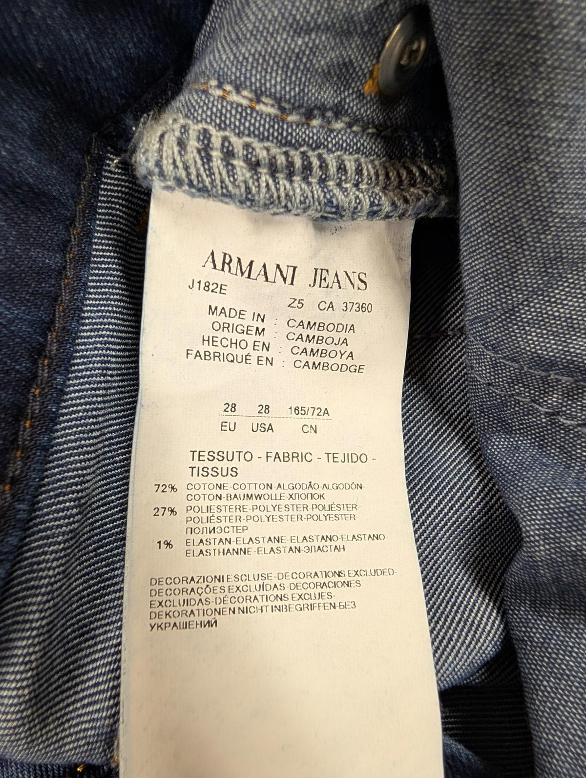 Armani Jeans Womens Size 10 W28 L35 Tall Skinny Stretch Denim Navy Blue Zip Fly