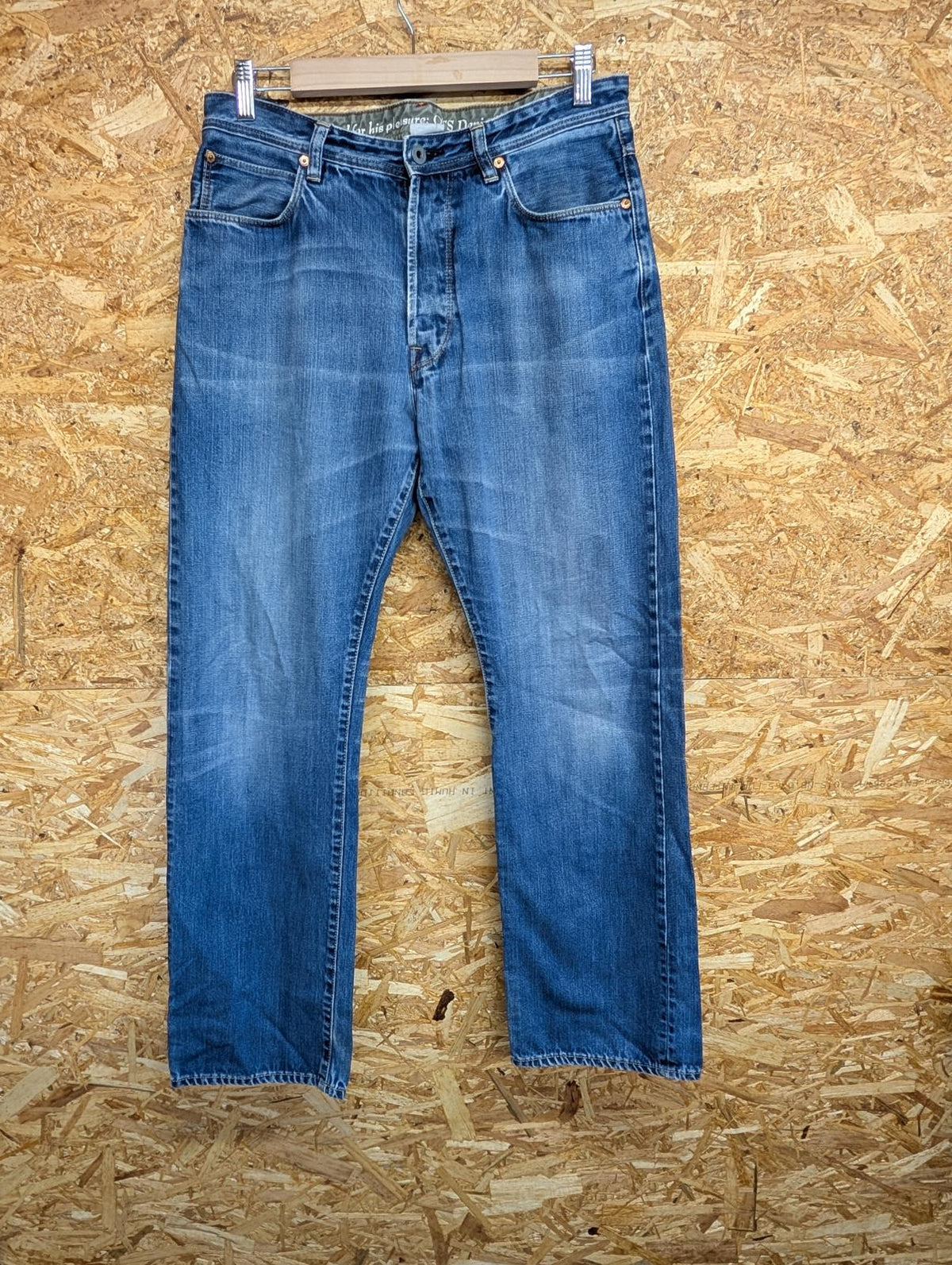 One True Saxon Jeans W32 L30 Men Mid Blue Fades Straight Leg Button Fly