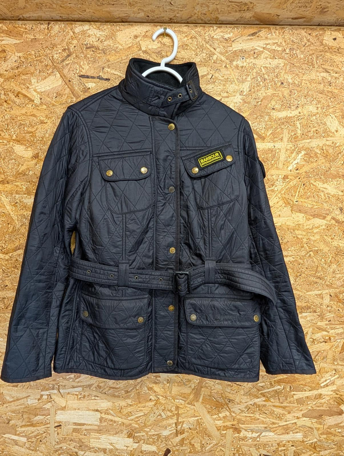 Barbour Black Belted Polarquilt Jacket UK 12 Women Quilted Warm Fleece Lined