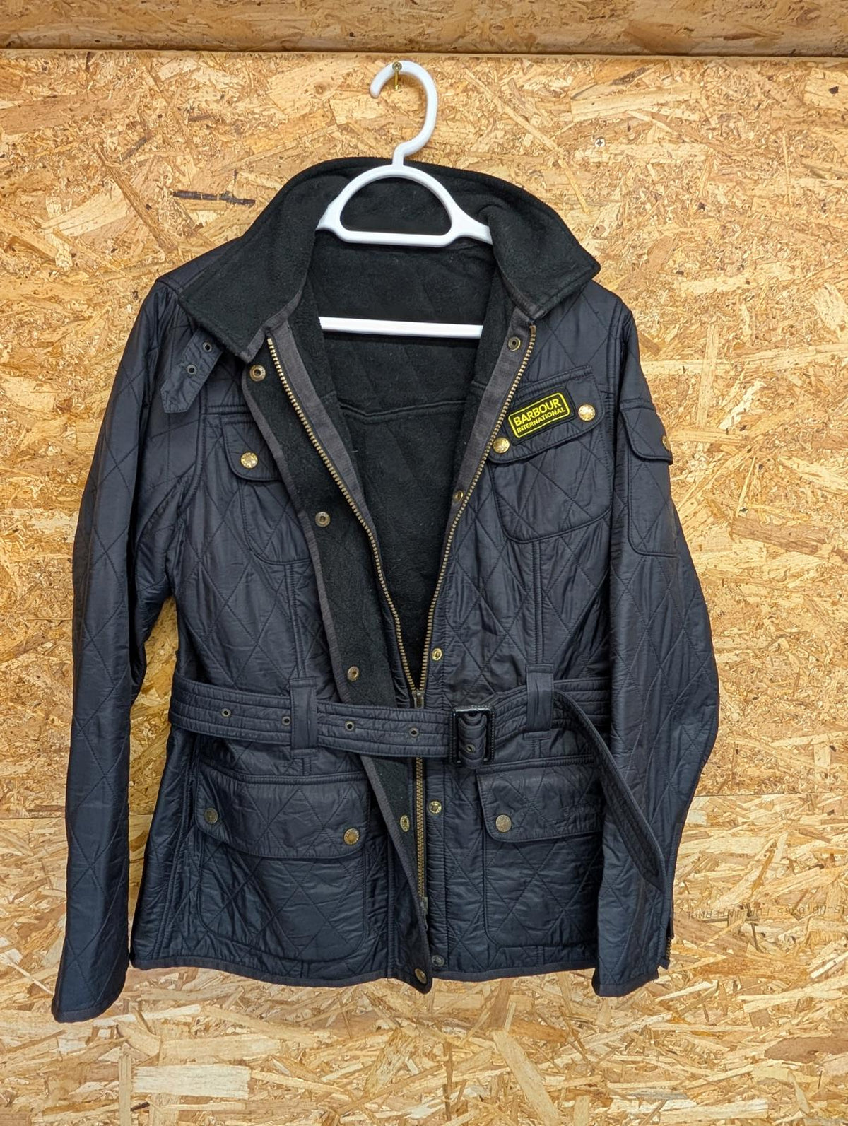 Barbour Black Belted Polarquilt Jacket UK 12 Women Quilted Warm Fleece Lined