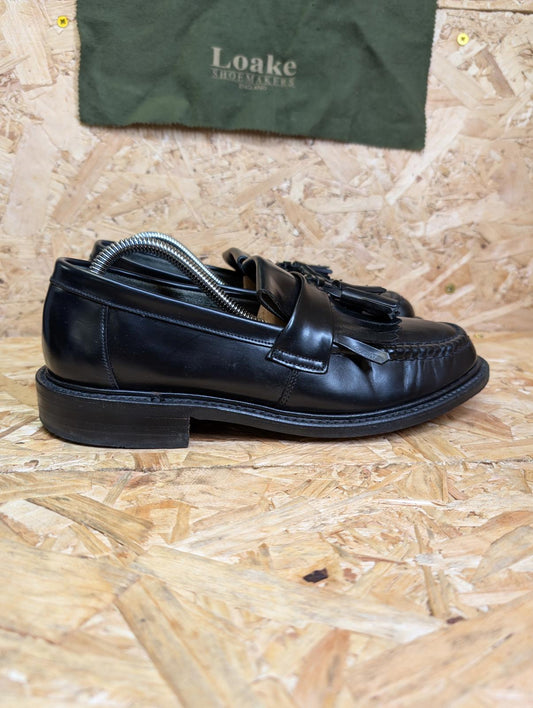 Loake Brighton Black Shoes UK 6 E EU 39 Leather Buckle Loafers Slip-on Boxed