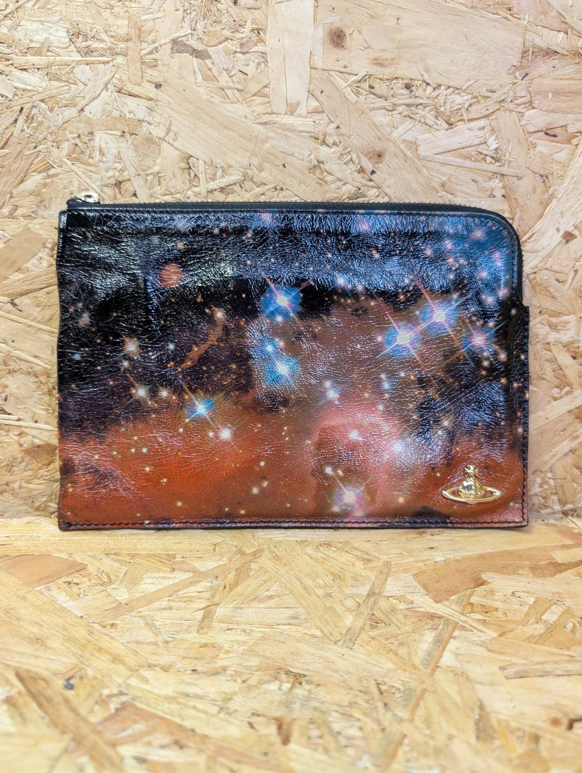 Vivienne Westwood Galaxy Patent Leather Clutch Bag Space Design 9 x 6 Inch Orb