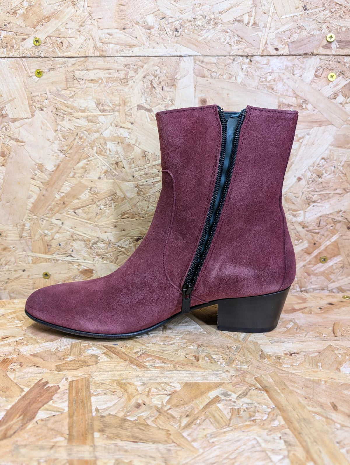 DP James Cadogan Boots Size 6 UK 40 EU Burgundy Suede Cuban Heel Zip Up Side