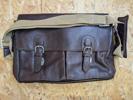 Hidesign Quality Leather Brown 15.5" Messenger Bag Medium Briefcase Satchel Book