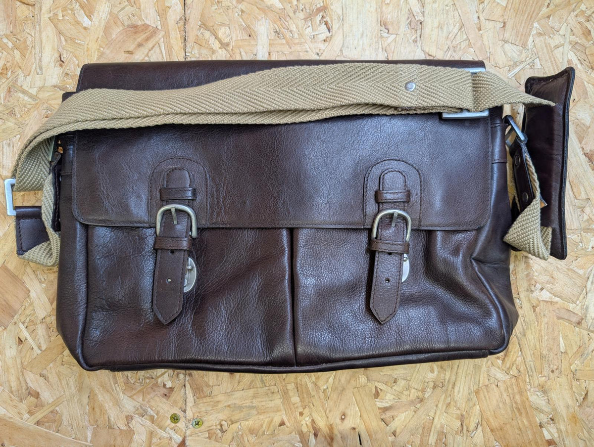Hidesign Quality Leather Brown 15.5" Messenger Bag Medium Briefcase Satchel Book