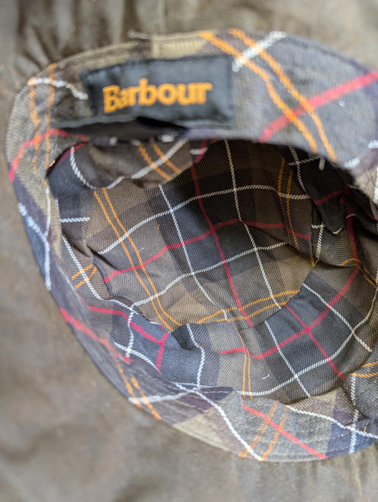 Barbour Casual Wax Bucket Hat Medium Khaki Green Cotton Check Lined