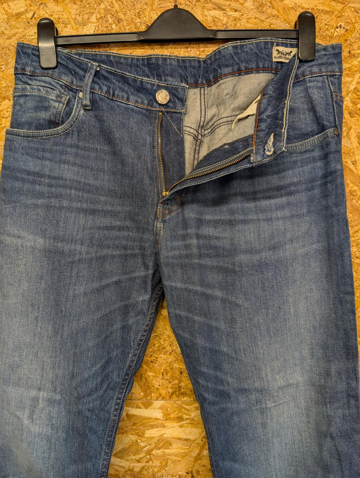 Levis 505 Jeans W36 L34 Men Straight Leg Stretch Denim Navy Blue Zip Fly Red Tab