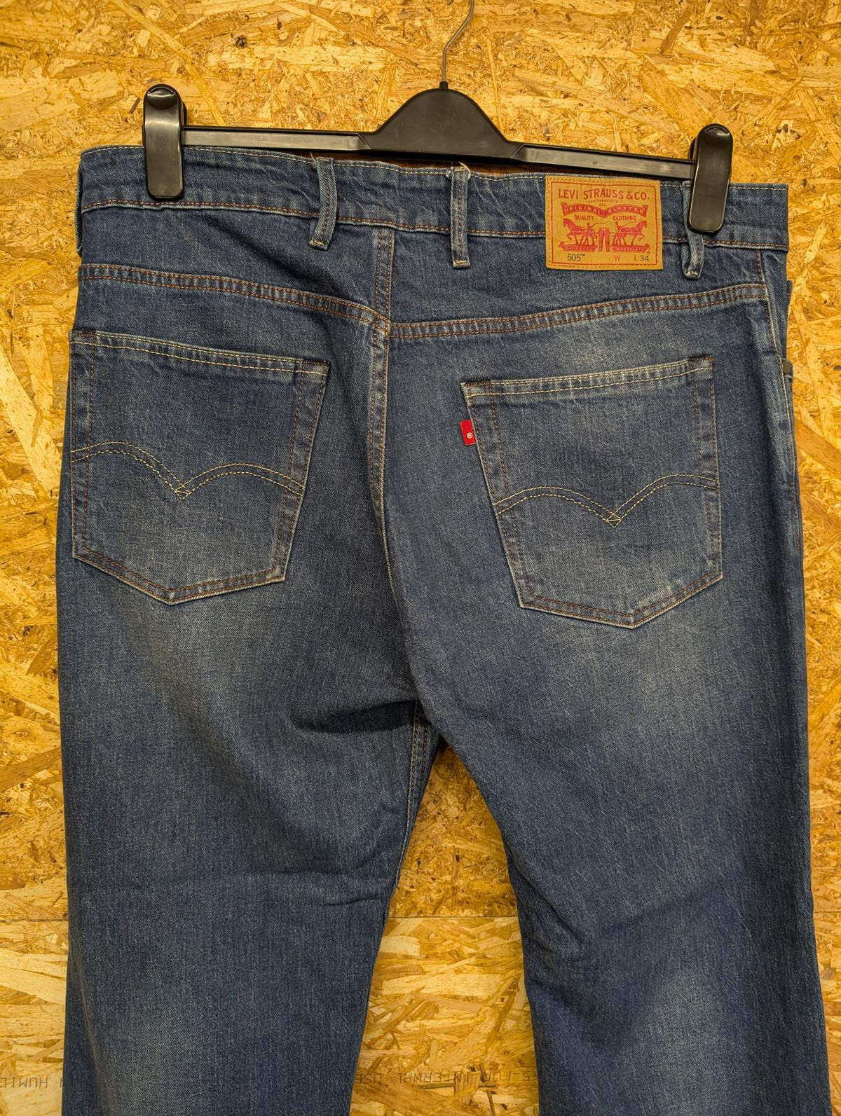 Levis 505 Jeans W36 L34 Men Straight Leg Stretch Denim Navy Blue Zip Fly Red Tab