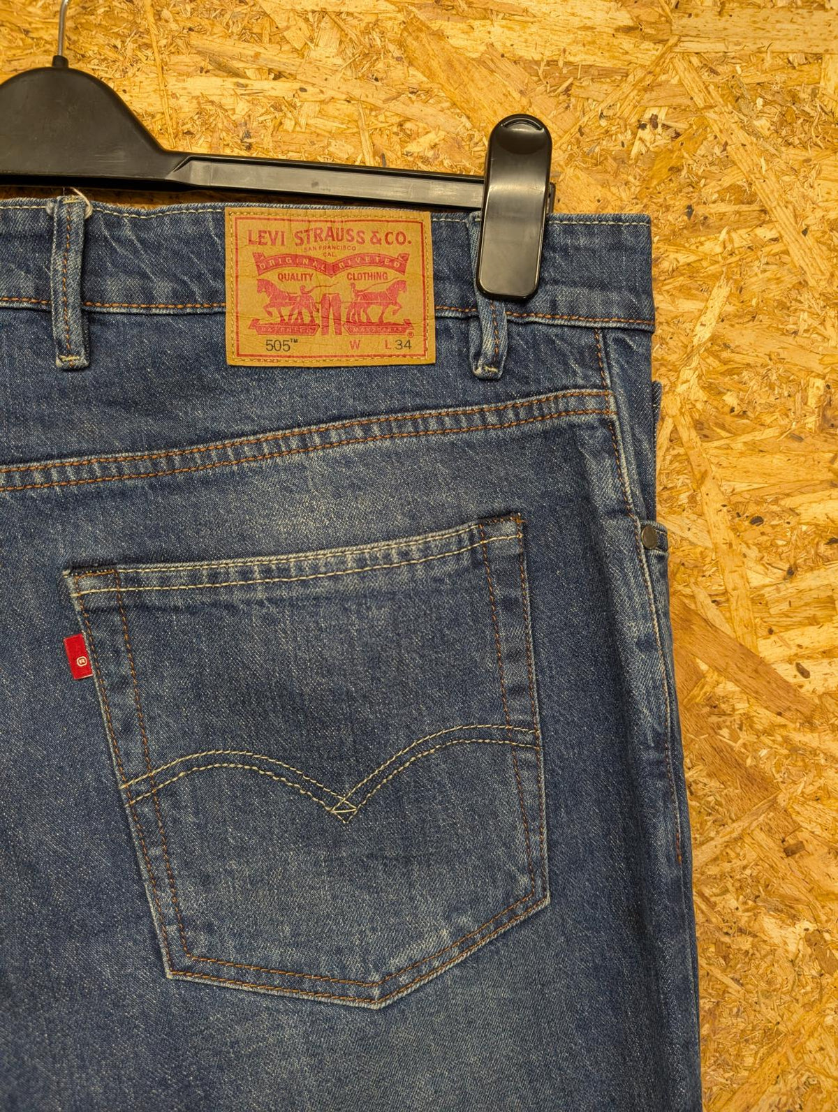 Levis 505 Jeans W36 L34 Men Straight Leg Stretch Denim Navy Blue Zip Fly Red Tab