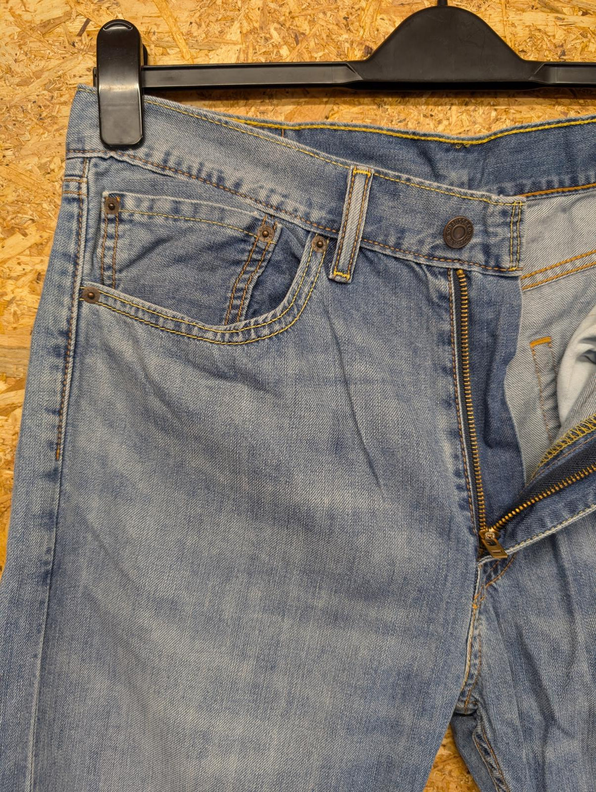 Levis 505 Blue Jeans W34 L32 Men Straight Fit Red Tab Denim Zip Fly Distressed