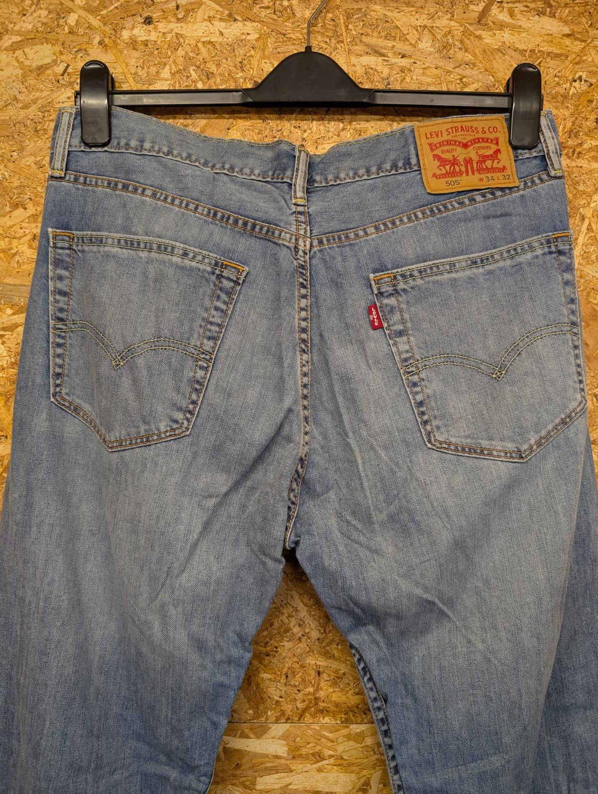 Levis 505 Blue Jeans W34 L32 Men Straight Fit Red Tab Denim Zip Fly Distressed