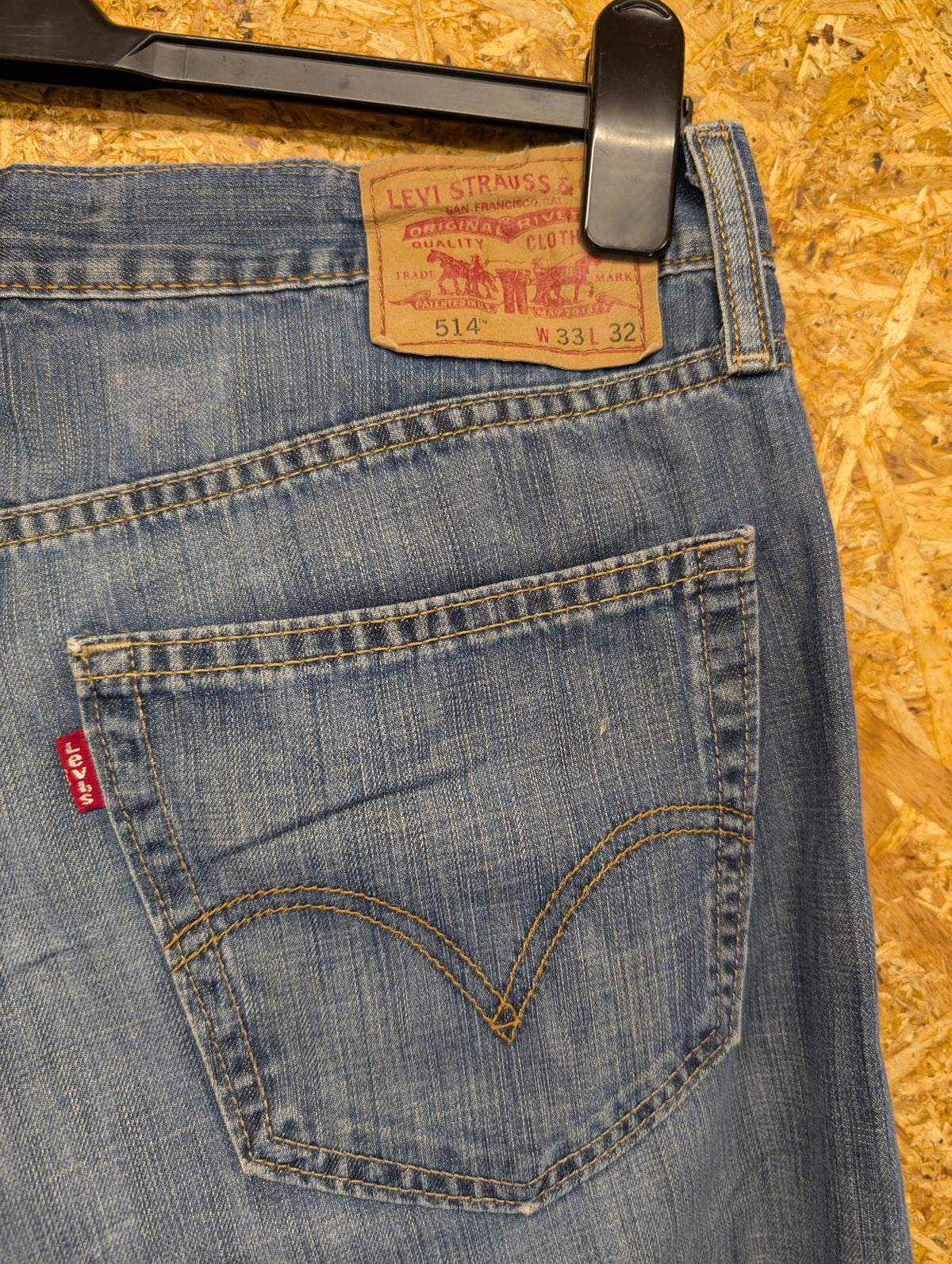 Levis 514 Blue Jeans W33 L32 Men Slim Straight Fit Red Tab Stretch Denim Zip Fly