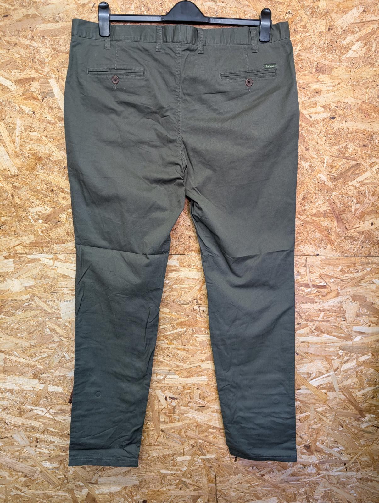 Barbour Trousers W38 L34 Men Khaki Green Cotton Chino Regular Fit Zip Fly