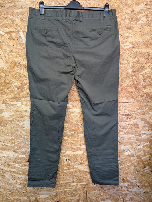 Barbour Trousers W38 L34 Men Khaki Green Cotton Chino Regular Fit Zip Fly