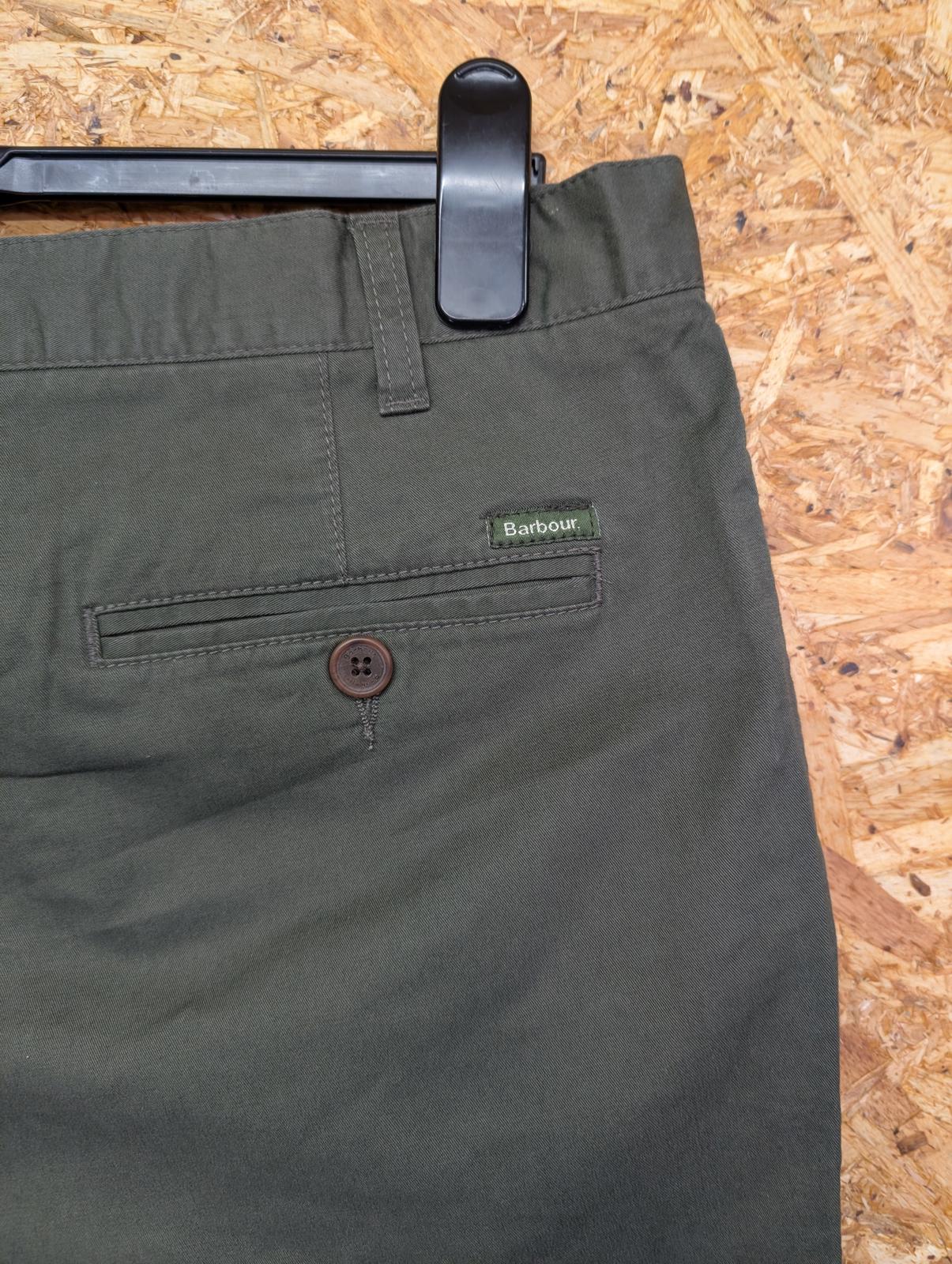 Barbour Trousers W38 L34 Men Khaki Green Cotton Chino Regular Fit Zip Fly