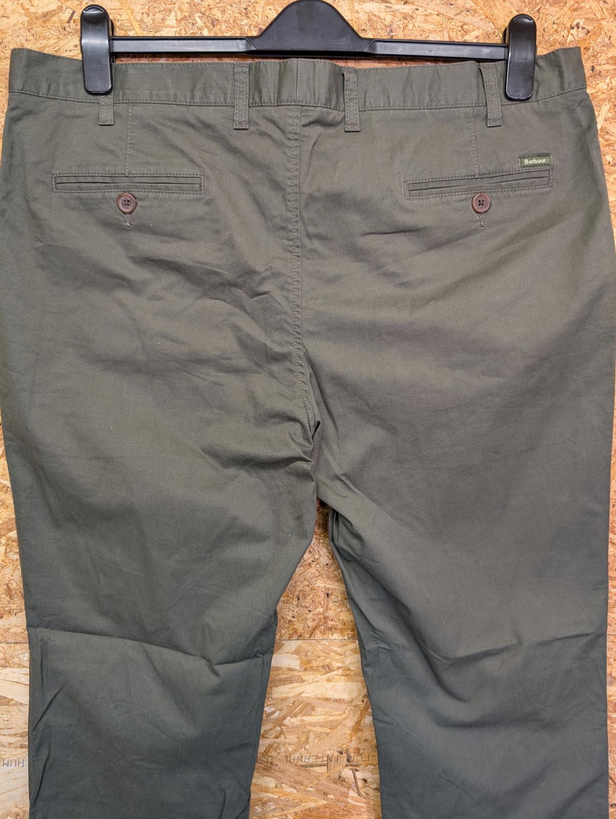 Barbour Trousers W38 L34 Men Khaki Green Cotton Chino Regular Fit Zip Fly