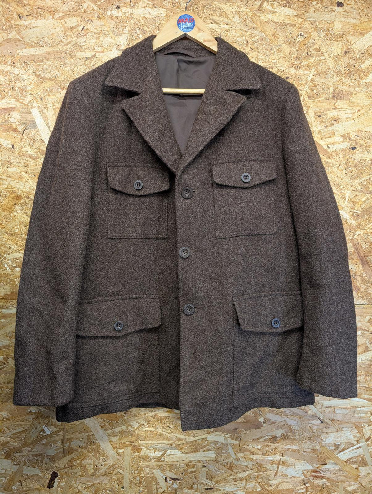 Vintage St Michaels Wool Chore Jacket Medium Men Brown Overshirt M&S Marks