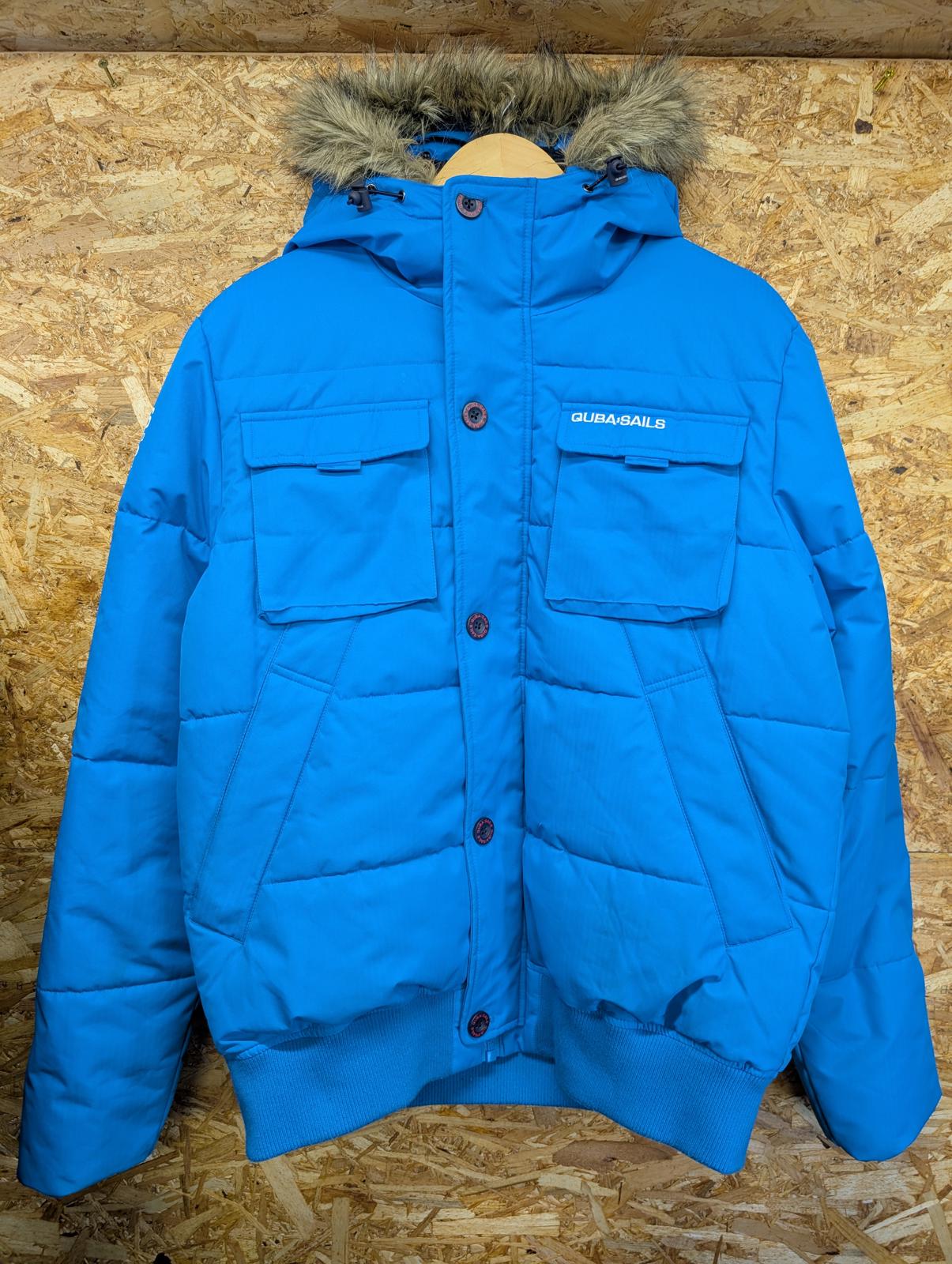 Quba Sails X-Series Puffa Jacket Size Medium Men Blue Parka Hooded Fleece