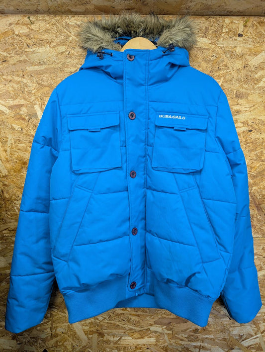 Quba Sails X-Series Puffa Jacket Size Medium Men Blue Parka Hooded Fleece