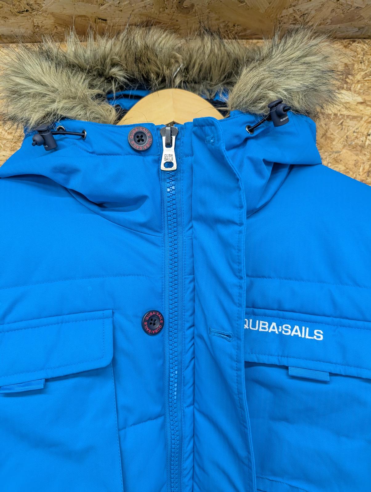 Quba Sails X-Series Puffa Jacket Size Medium Men Blue Parka Hooded Fleece