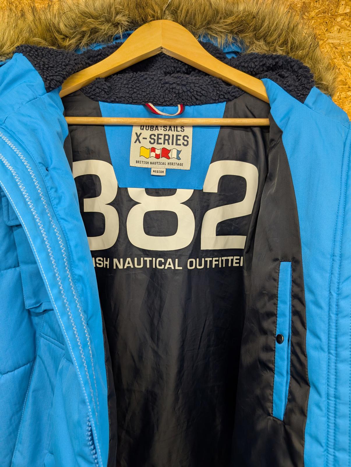 Quba Sails X-Series Puffa Jacket Size Medium Men Blue Parka Hooded Fleece